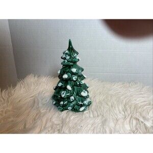 Vintage 6" Hand Painted Ceramic Mold Snow Christmas Tree Signed Artcraft By Lois